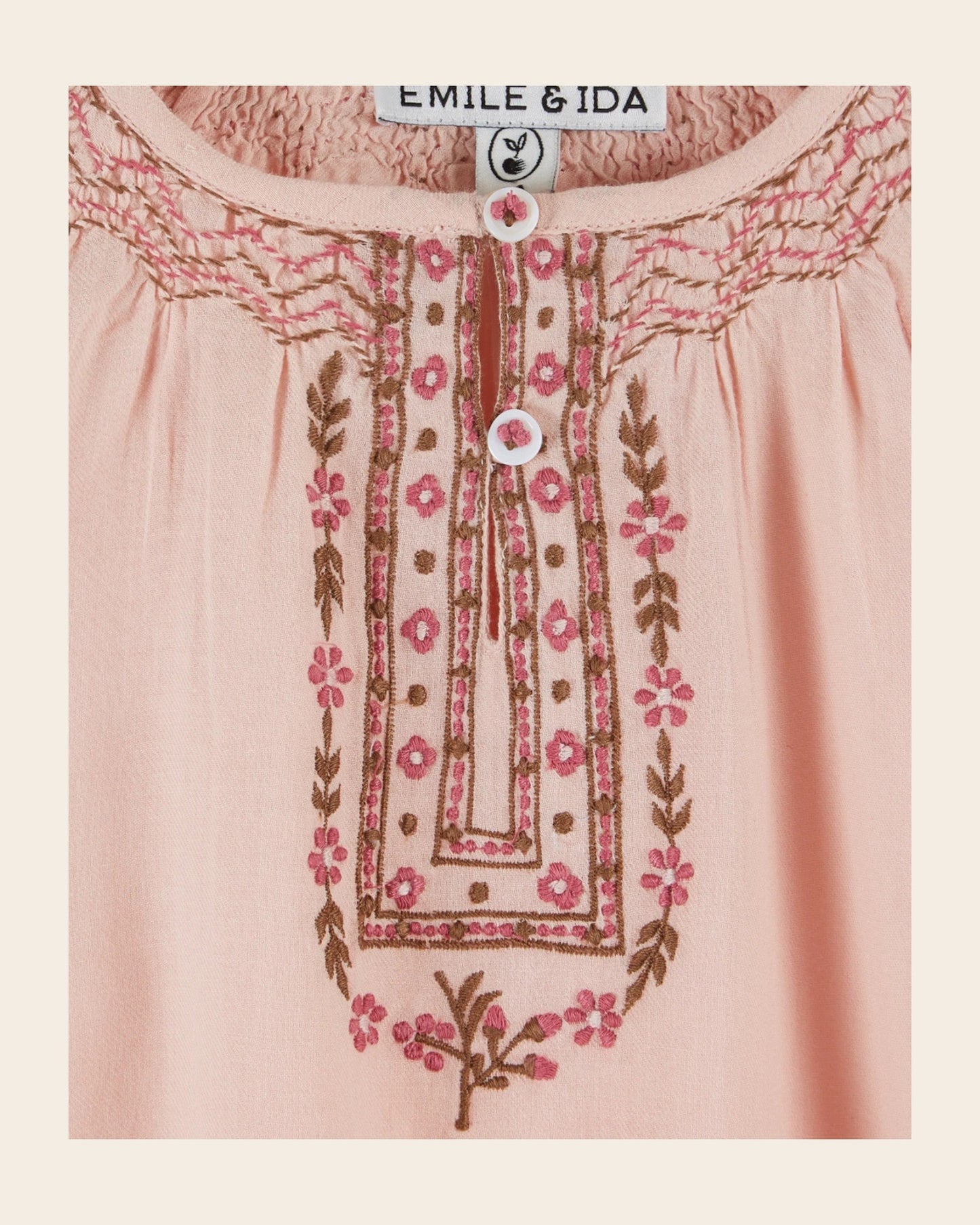 Blouse - Fille brodée ethnique rose