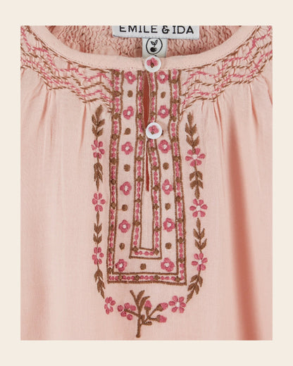 Blouse - Fille brodée ethnique rose