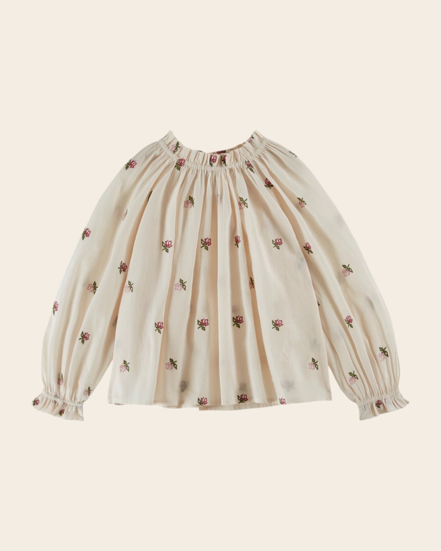 Blouse - Fleurs point de croix écru