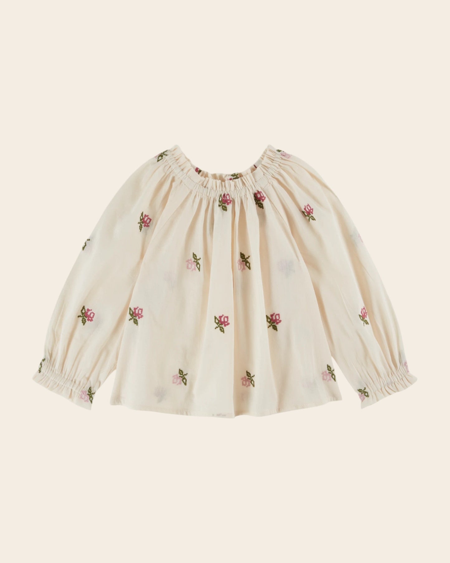 Blouse - Fleurs point de croix écru