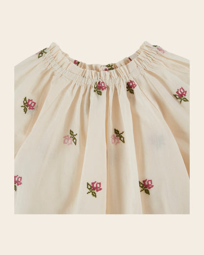 Blouse - Fleurs point de croix écru