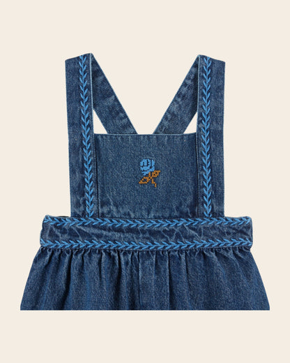 Salopette - Brodé denim bleu