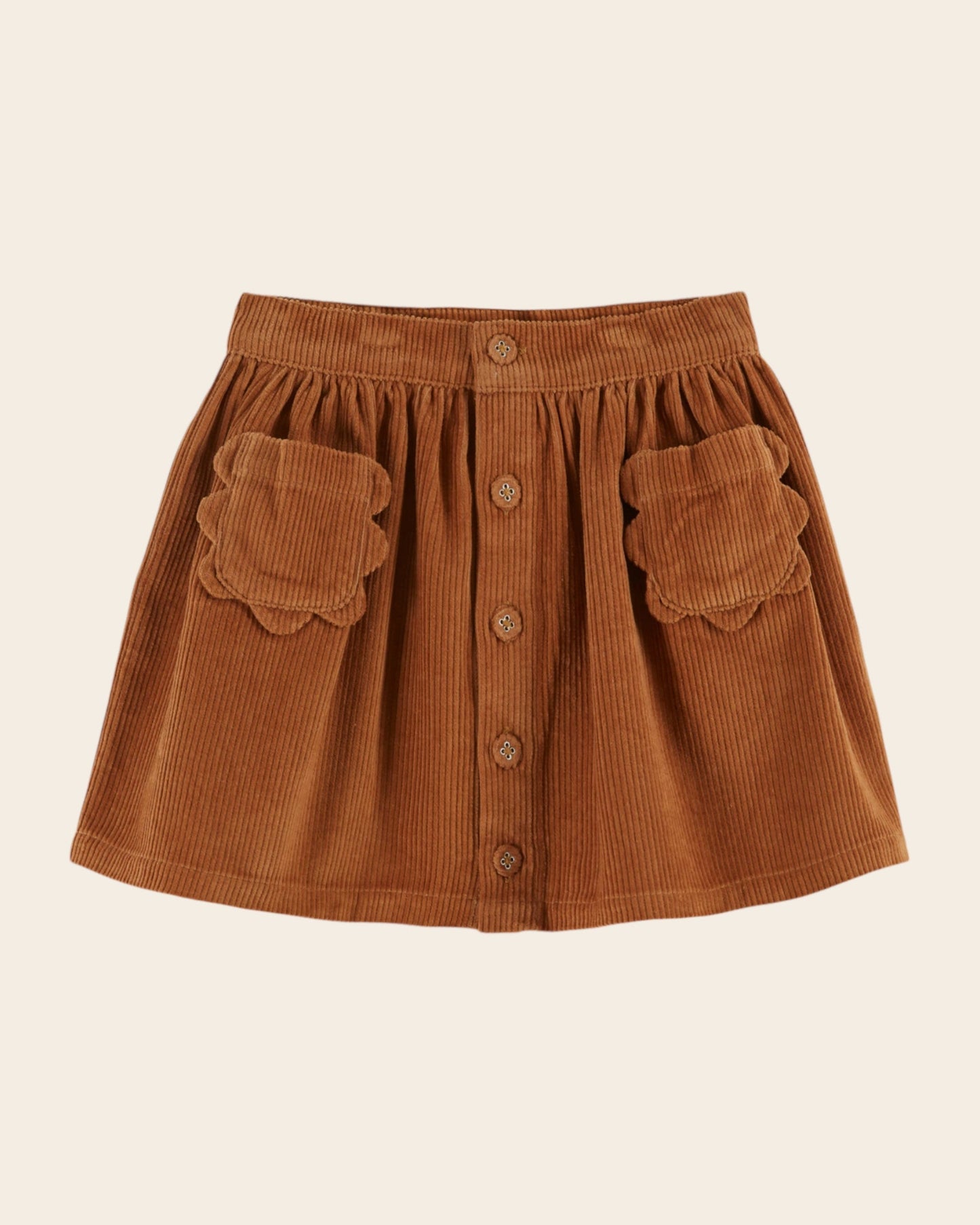Jupe - Velours poches fleurs caramel