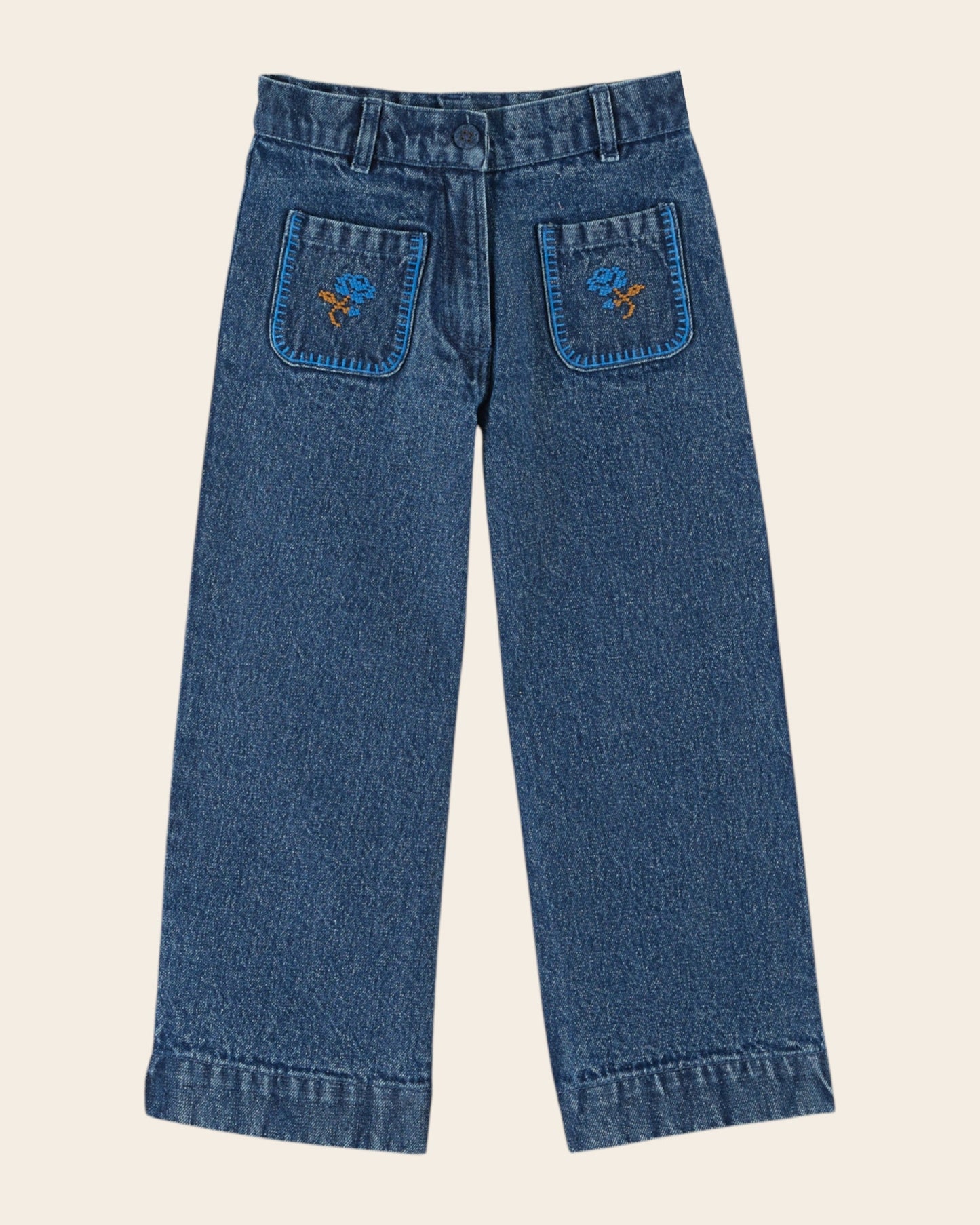 Pantalon - Denim point de croix bleu