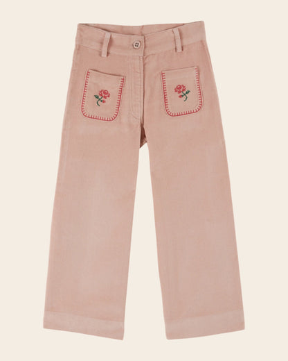 Pantalon - Velours point de croix rose