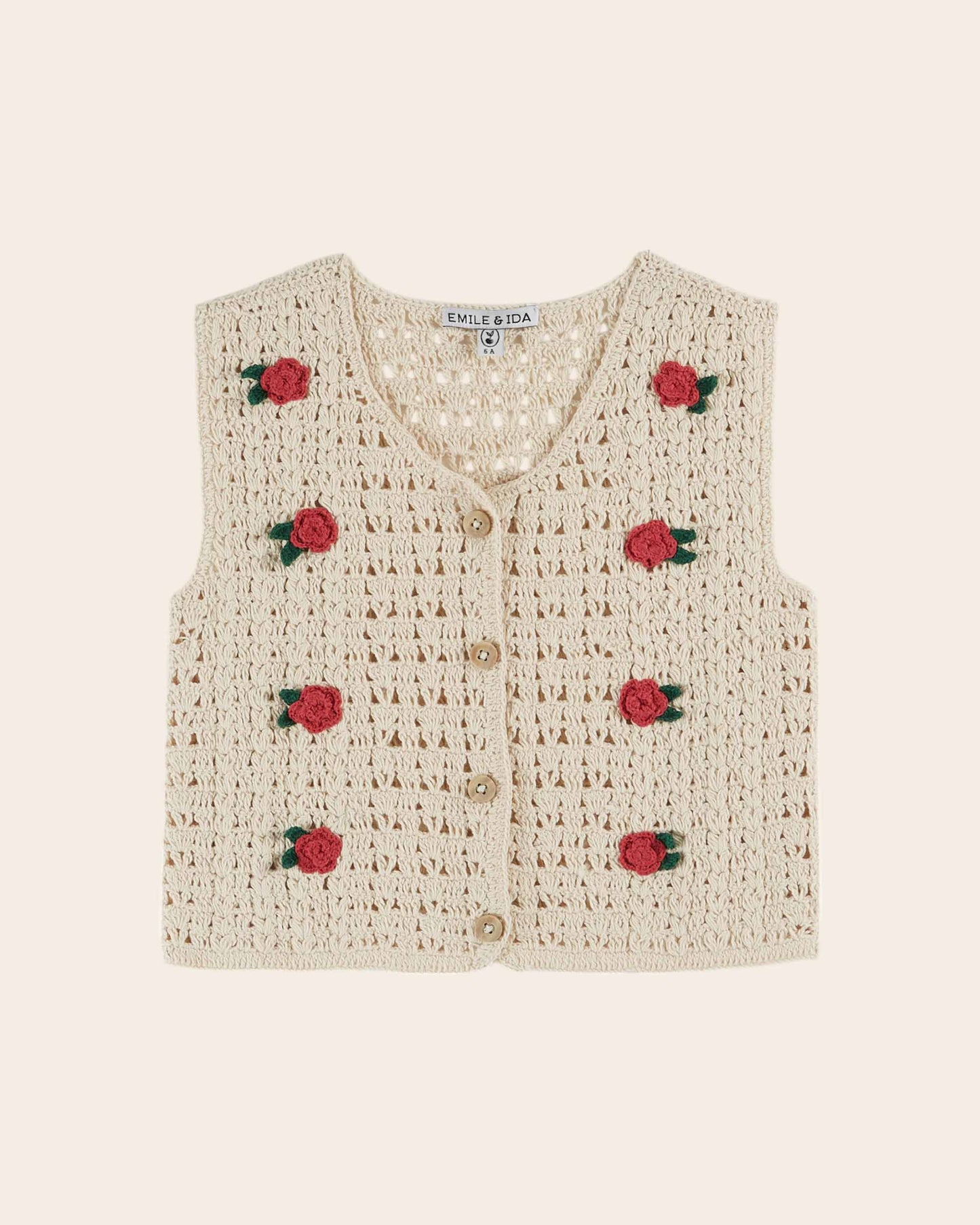 Gilet sans manches - Crochet brodé écru