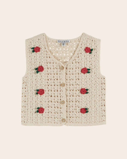 Gilet sans manches - Crochet brodé écru
