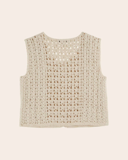 Gilet sans manches - Crochet brodé écru