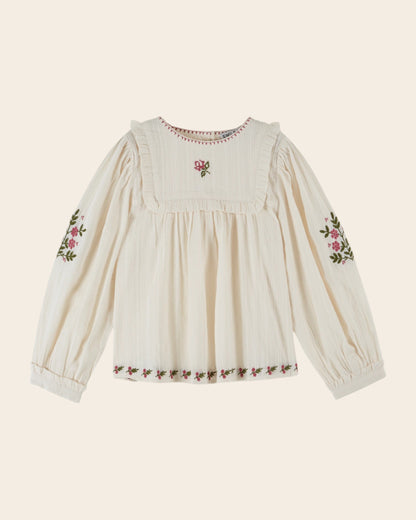 Blouse - Brodé à fleurs écru