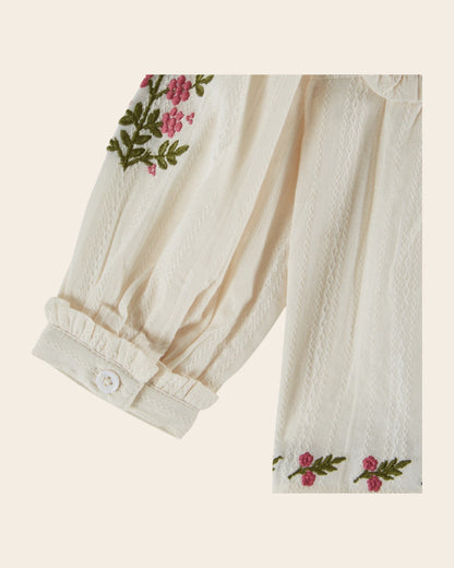 Blouse - Brodé à fleurs écru