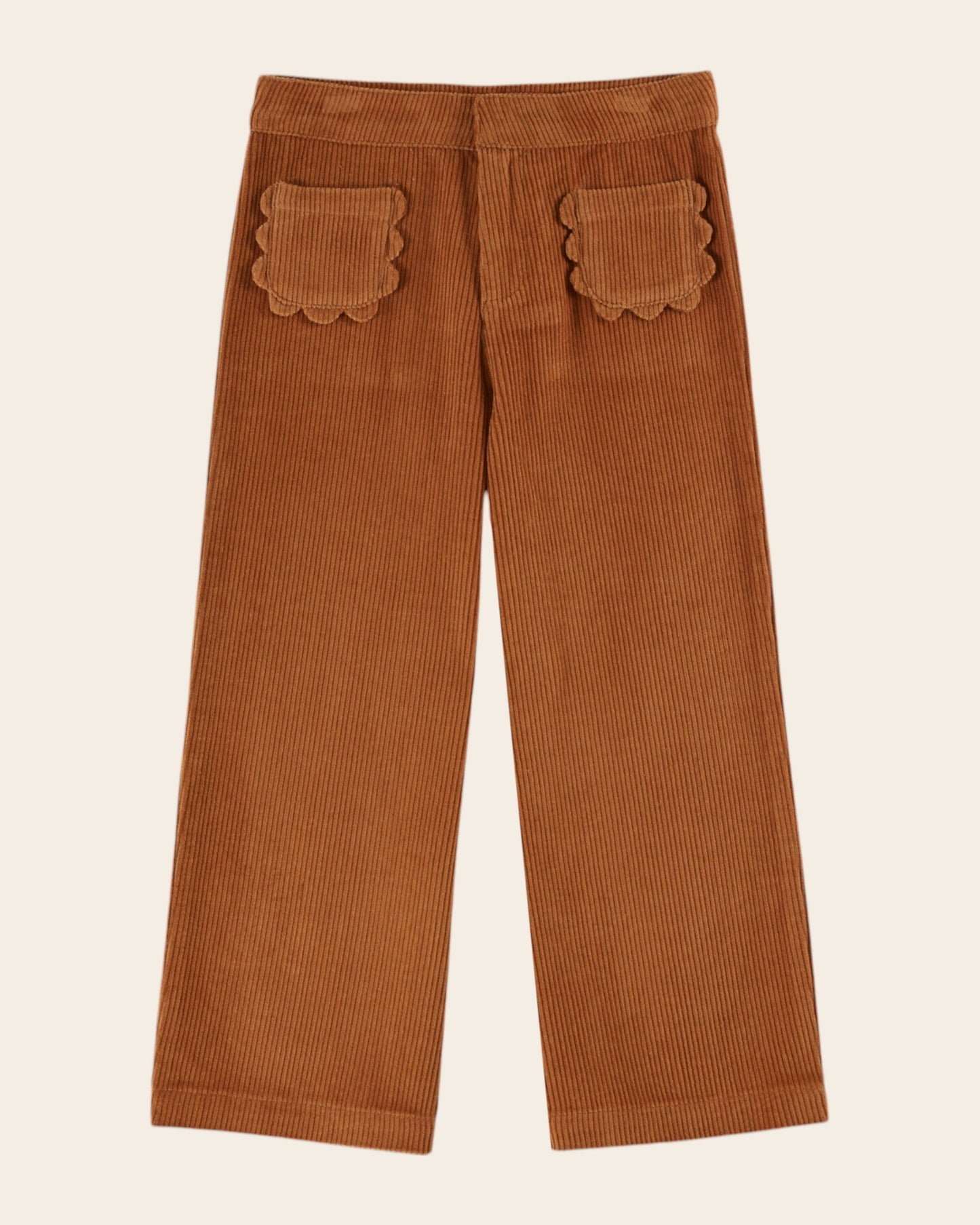 Pantalon - Velours poches fleurs caramel