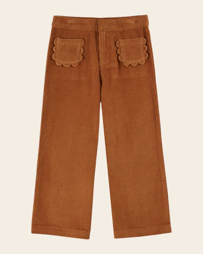 Pantalon - Velours poches fleurs caramel
