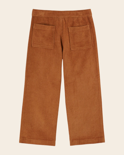 Pantalon - Velours poches fleurs caramel