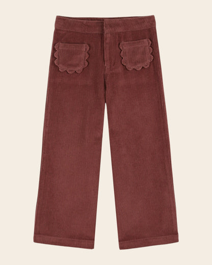 Pantalon - Velours poches fleurs violine