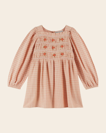 Robe - Smocké à carreaux rose
