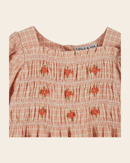 Robe - Smocké à carreaux rose