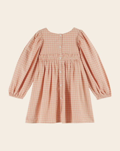 Robe - Smocké à carreaux rose