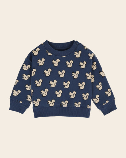 Sweat - Écureuils coton bio bleu nuit