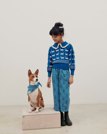 Pull fille - Teckels coton bio bleu royal