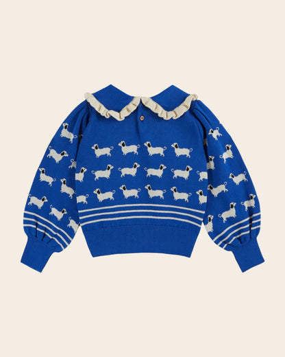 Pull fille - Teckels coton bio bleu royal