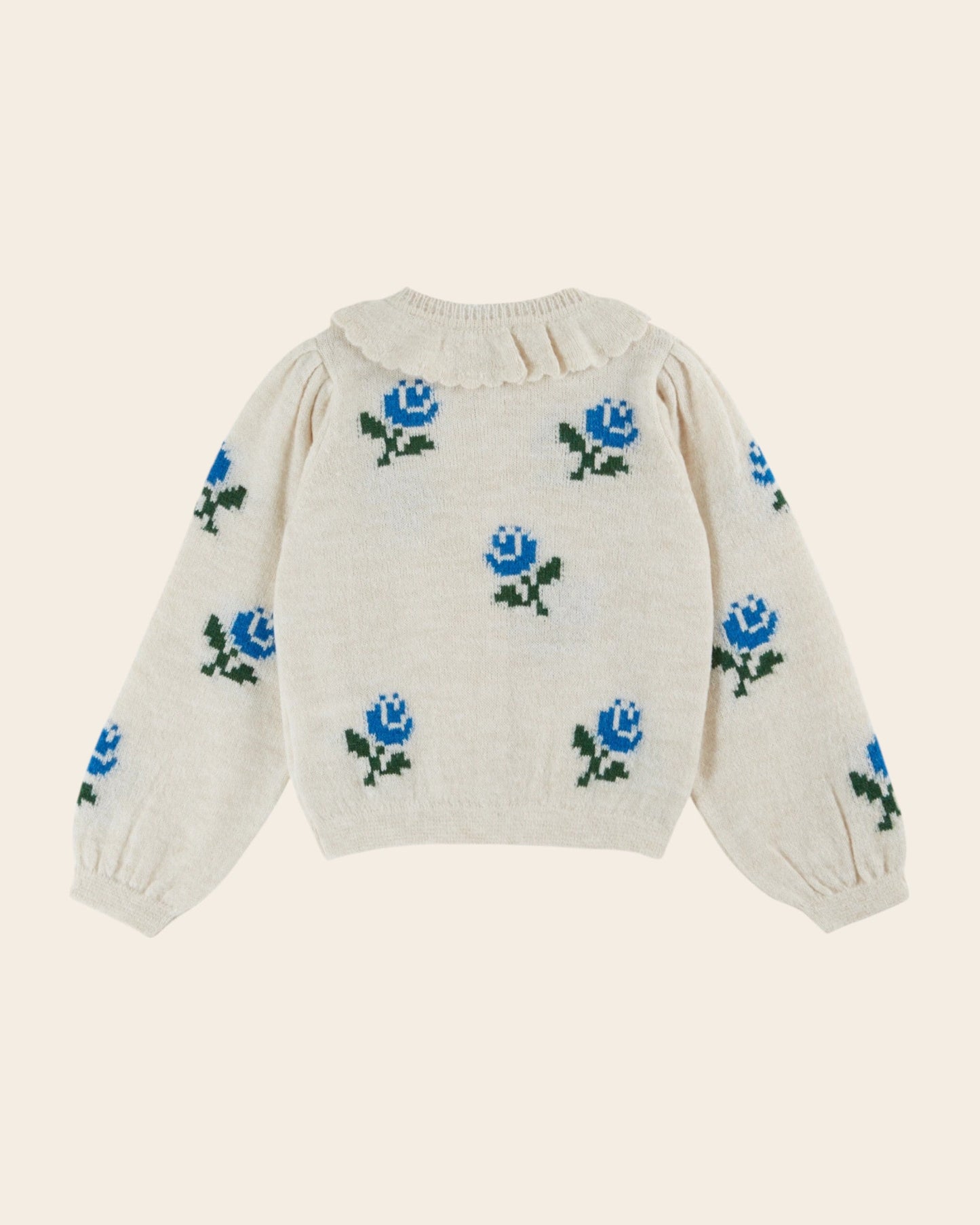 Cardigan - Col volanté fleurs écru