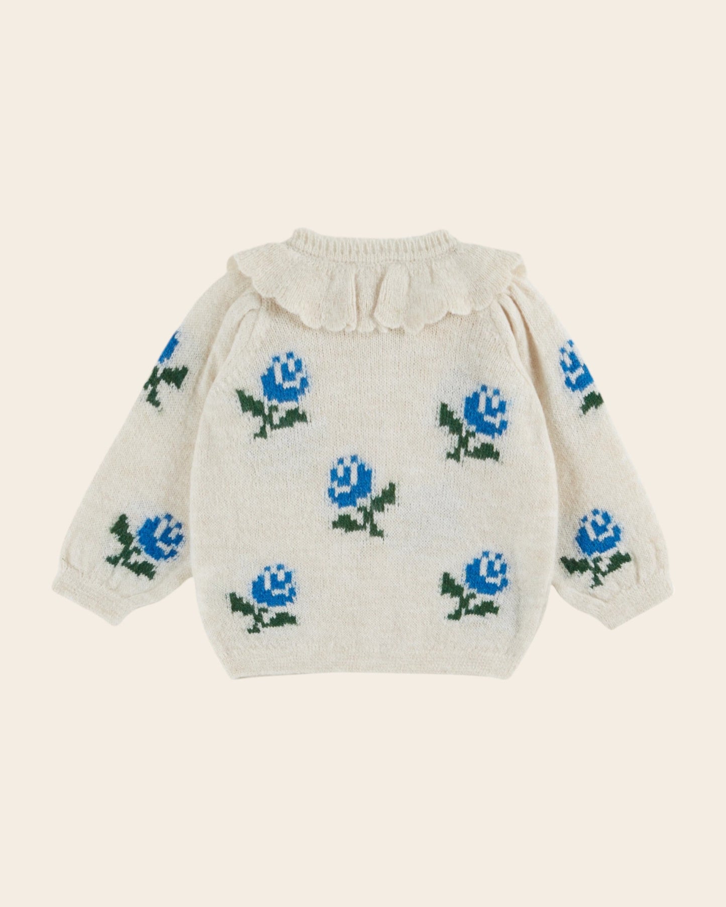 Cardigan - Col volanté fleurs écru