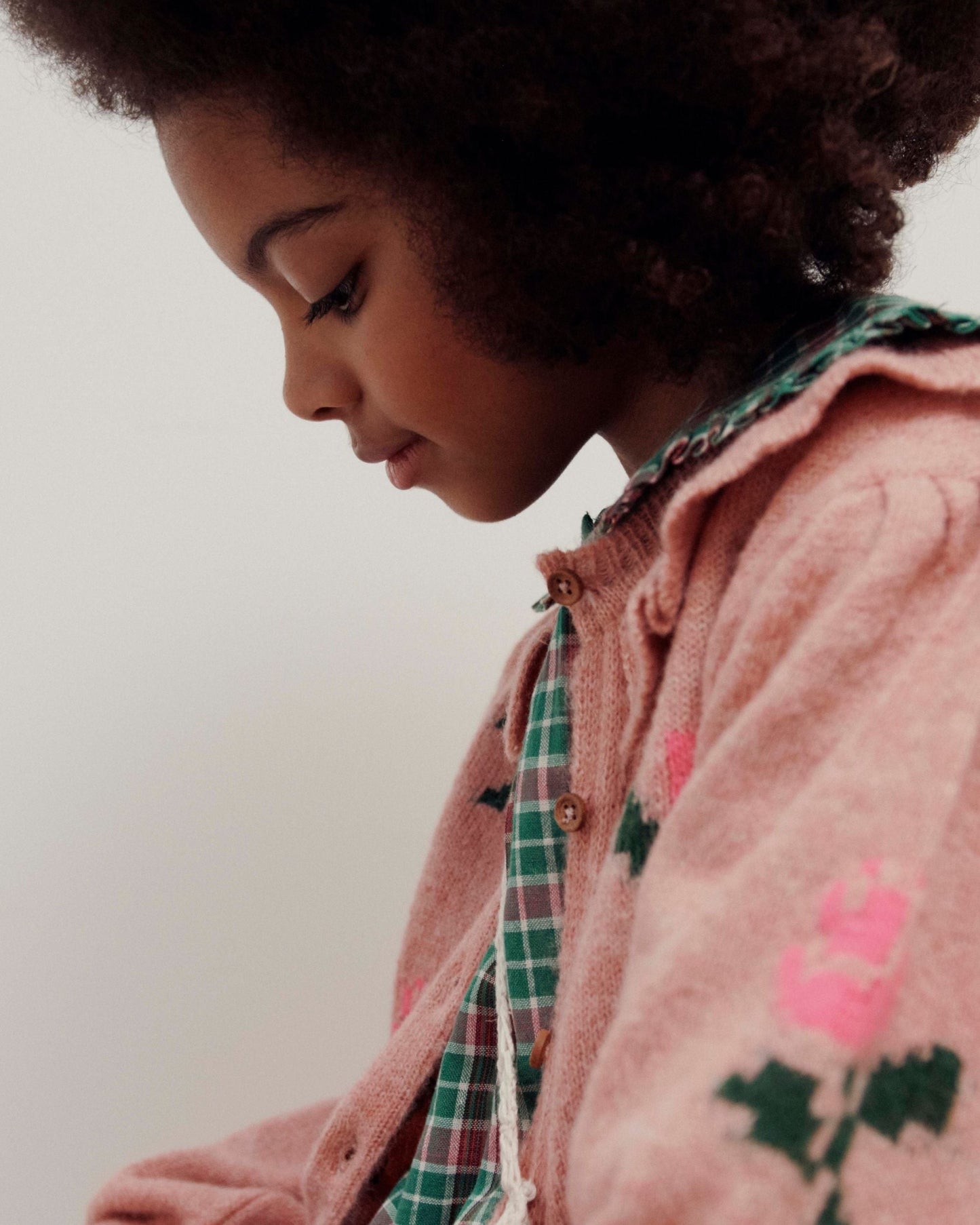 Cardigan - Col volanté fleurs rose