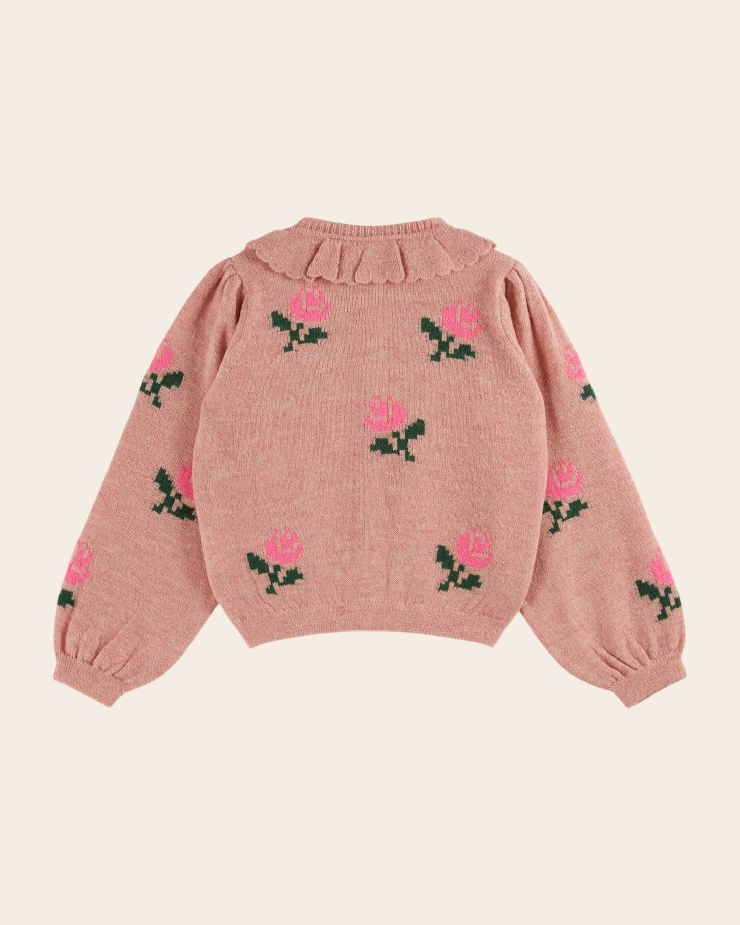 Cardigan - Col volanté fleurs rose