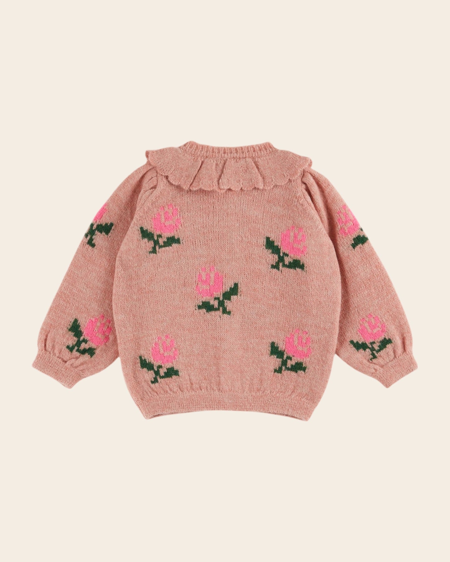 Cardigan - Col volanté fleurs rose