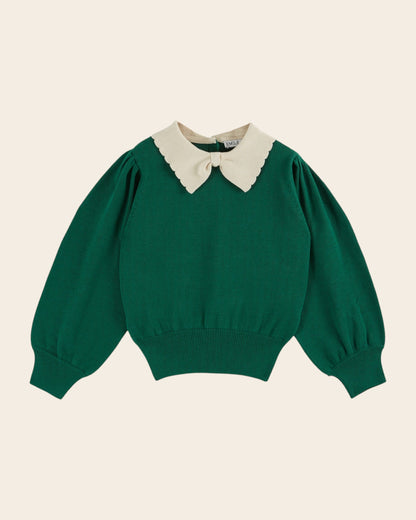 Pull col Pierrot coton bio vert