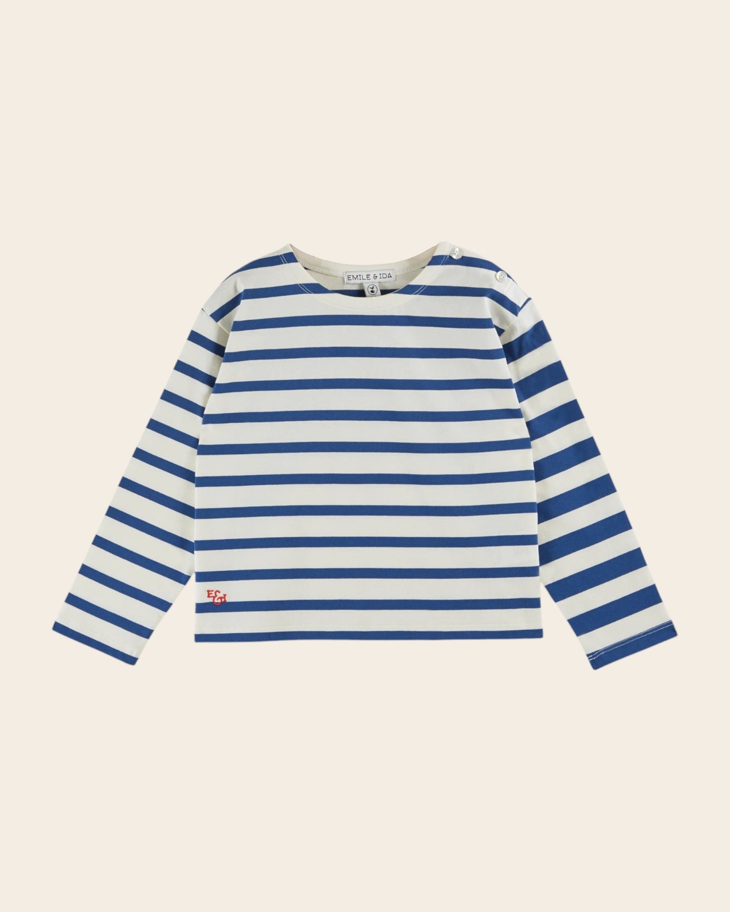 T-shirt fille - Marinière coton bio écru et bleu