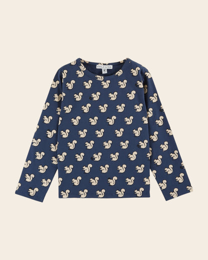 T-shirt - Écureuils coton bio bleu nuit