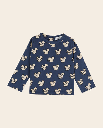 T-shirt - Écureuils coton bio bleu nuit