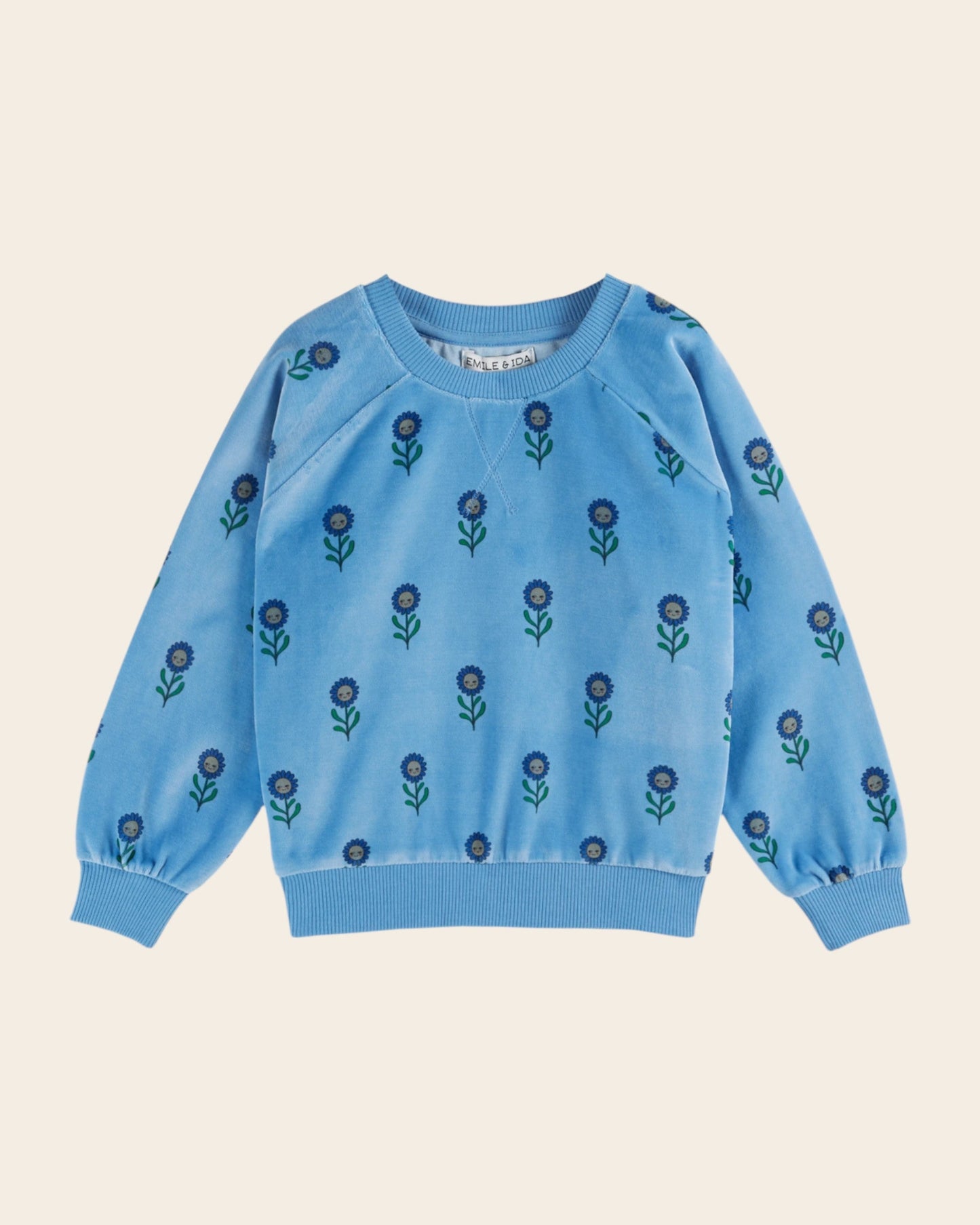 Sweat - Velours Marguerite bleu