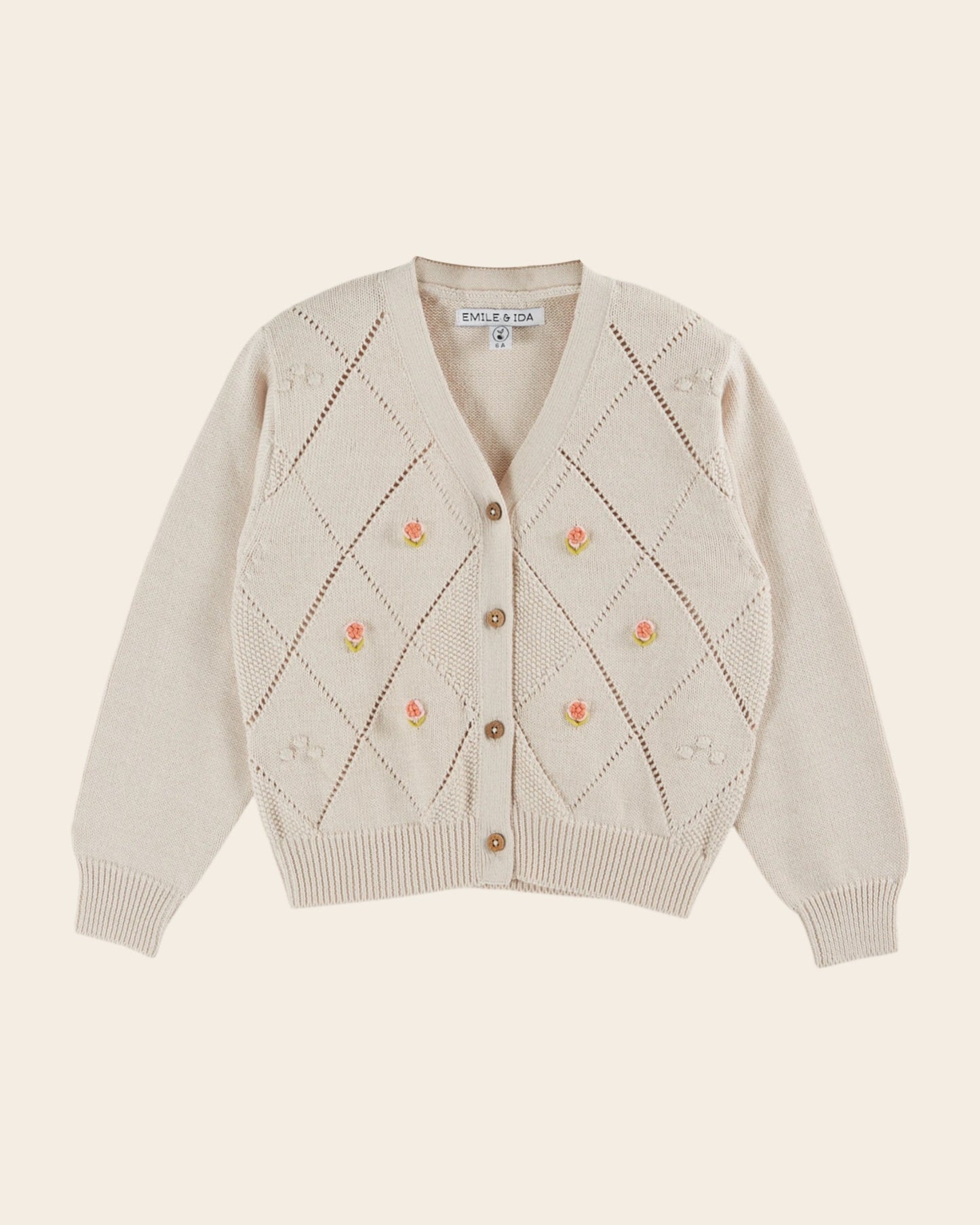 Cardigan - Brodé main coton bio écru
