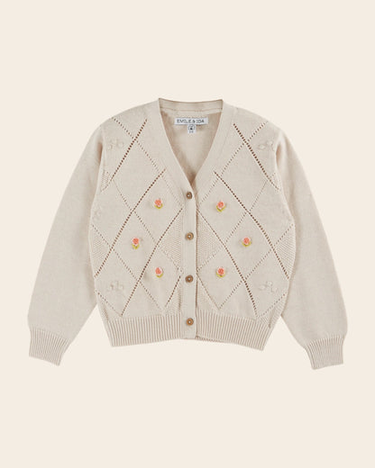 Cardigan - Brodé main coton bio écru