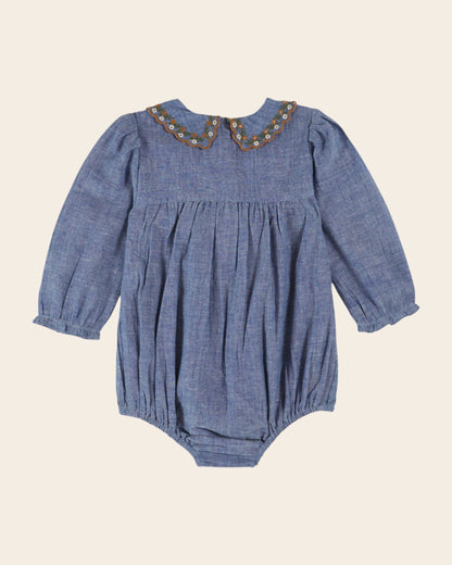 Combibloomer - Smocké brodé chambray