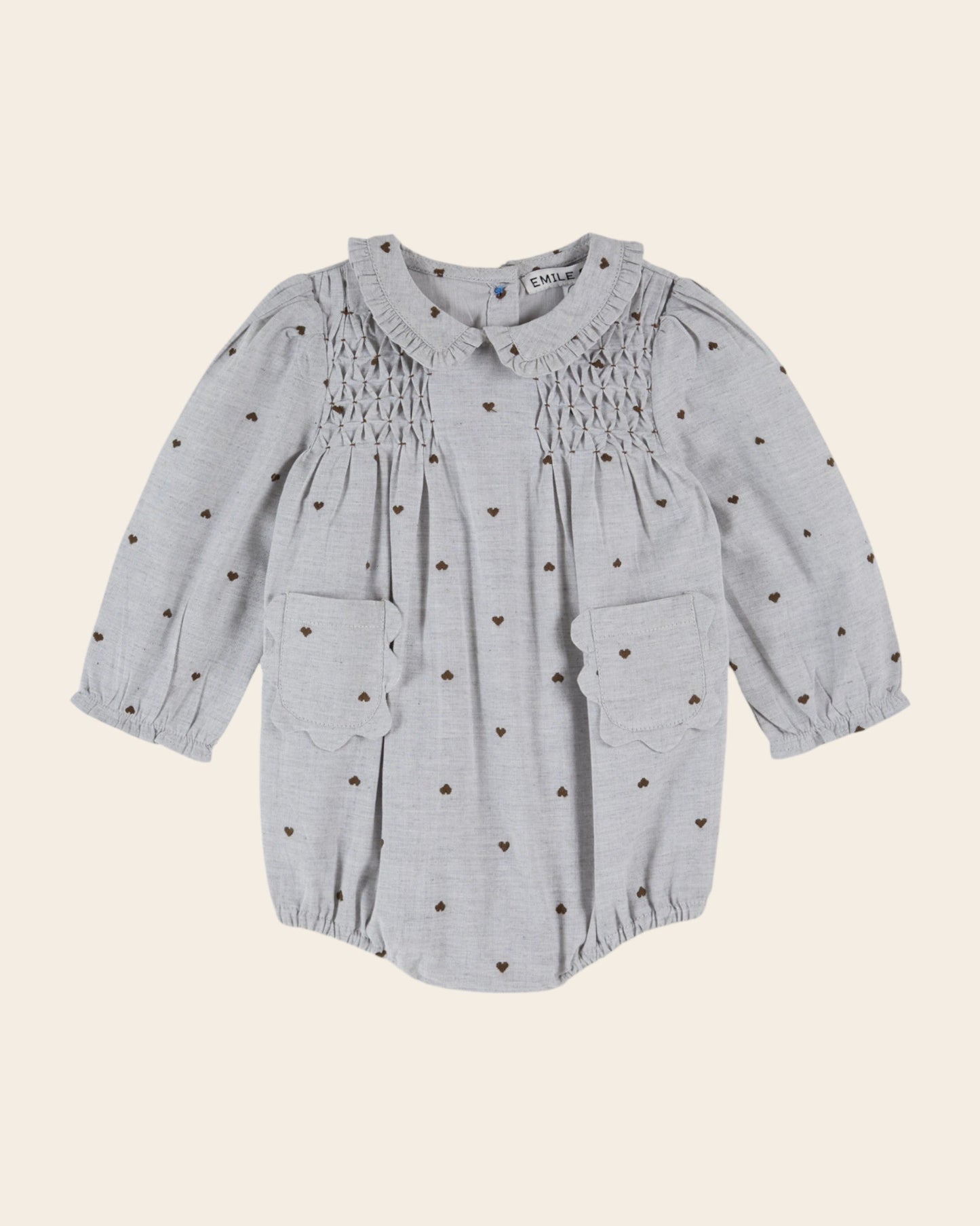 Combibloomer smocké coeurs gris