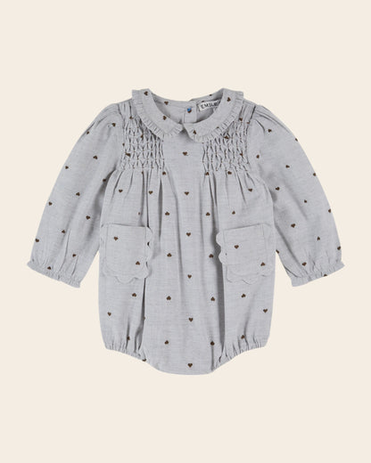 Combibloomer smocké coeurs gris