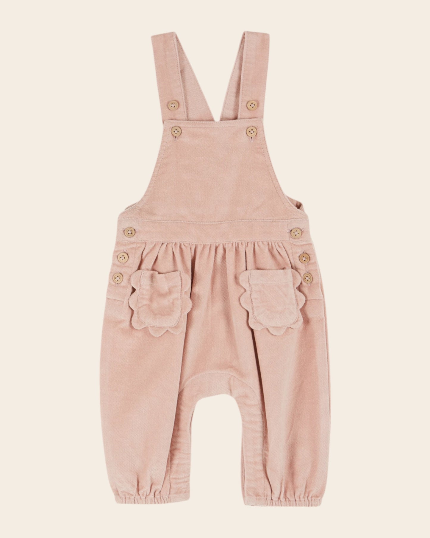 Salopette - Velours poches fleurs rose