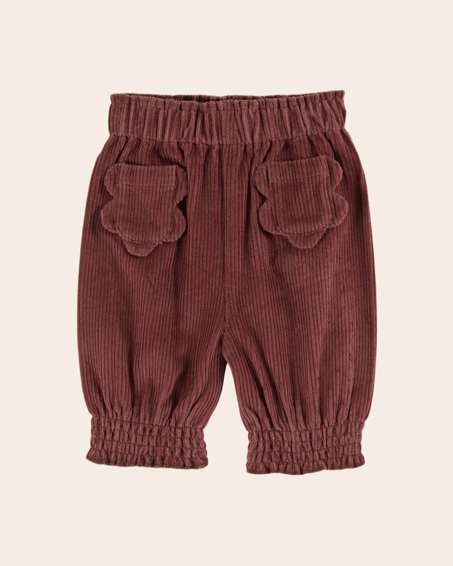 Pantalon - Velours poches fleurs bois de rose