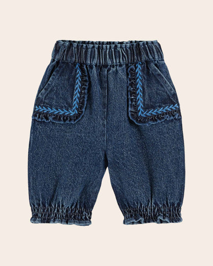 Pantalon - Brodé denim bleu