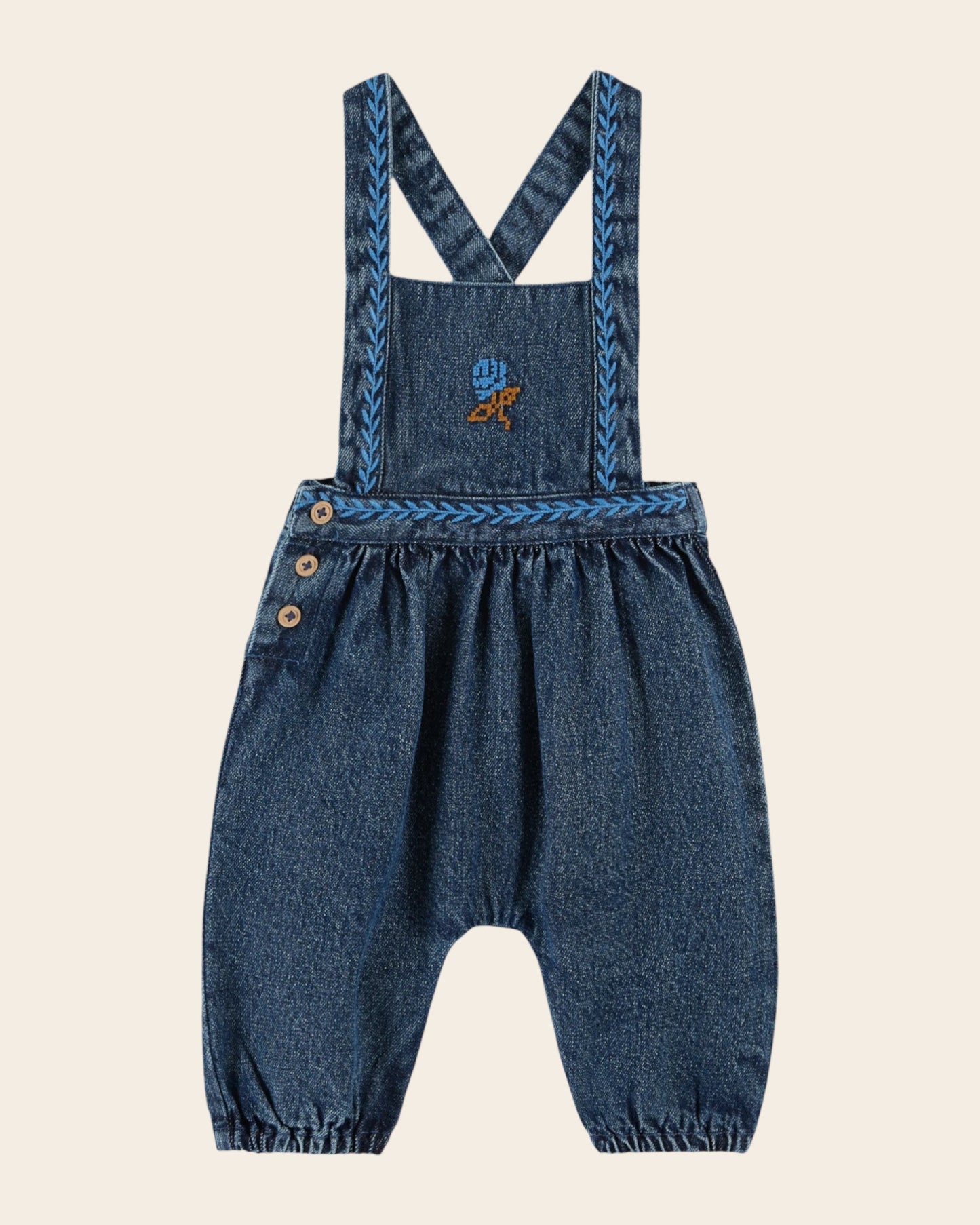 Salopette - Brodé denim bleu