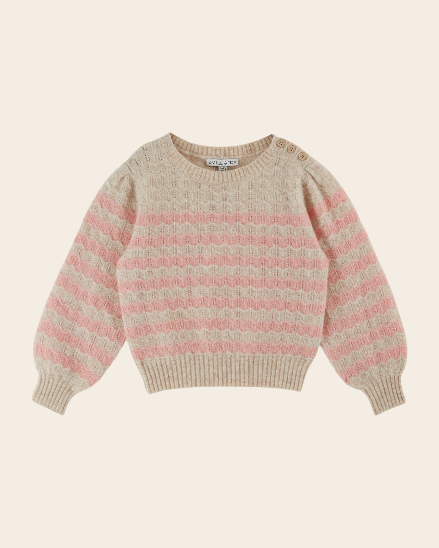 Pull - Rayures vague beige et rose