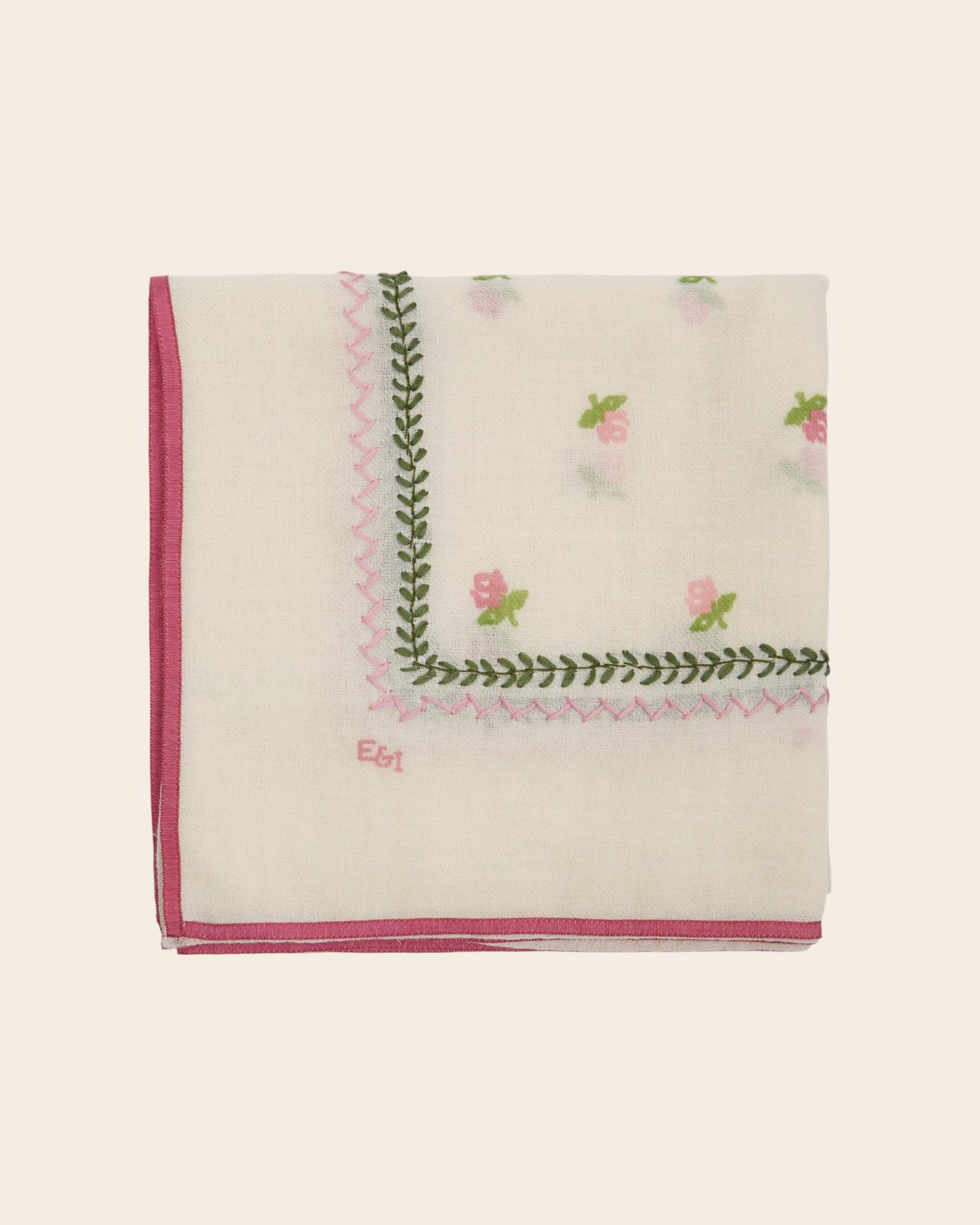 Foulard - Brodé roses écru 100 x 100 cm