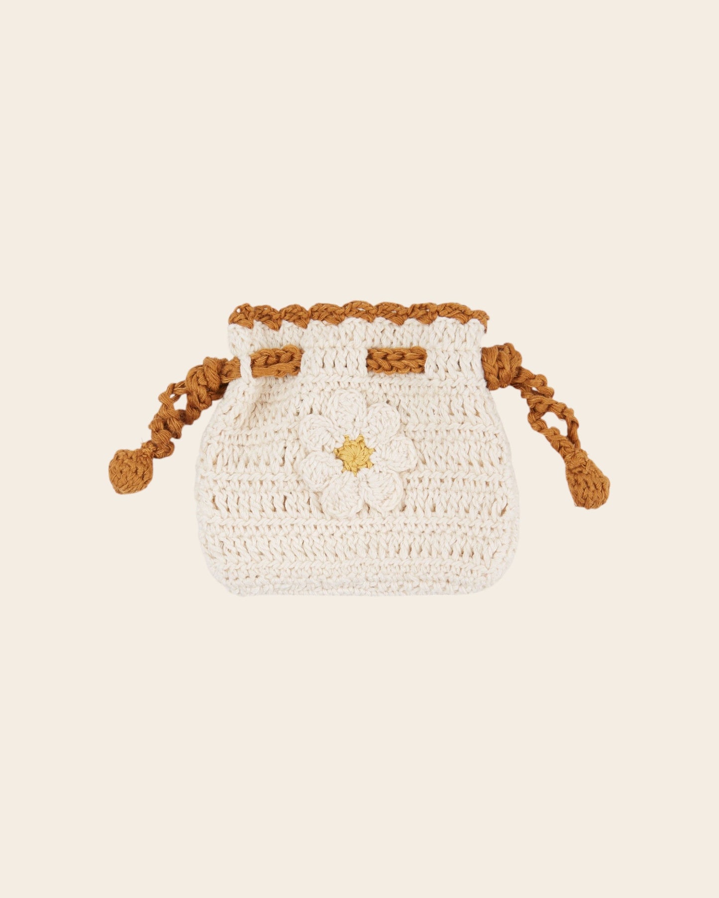 Bourse crochet marguerite écru