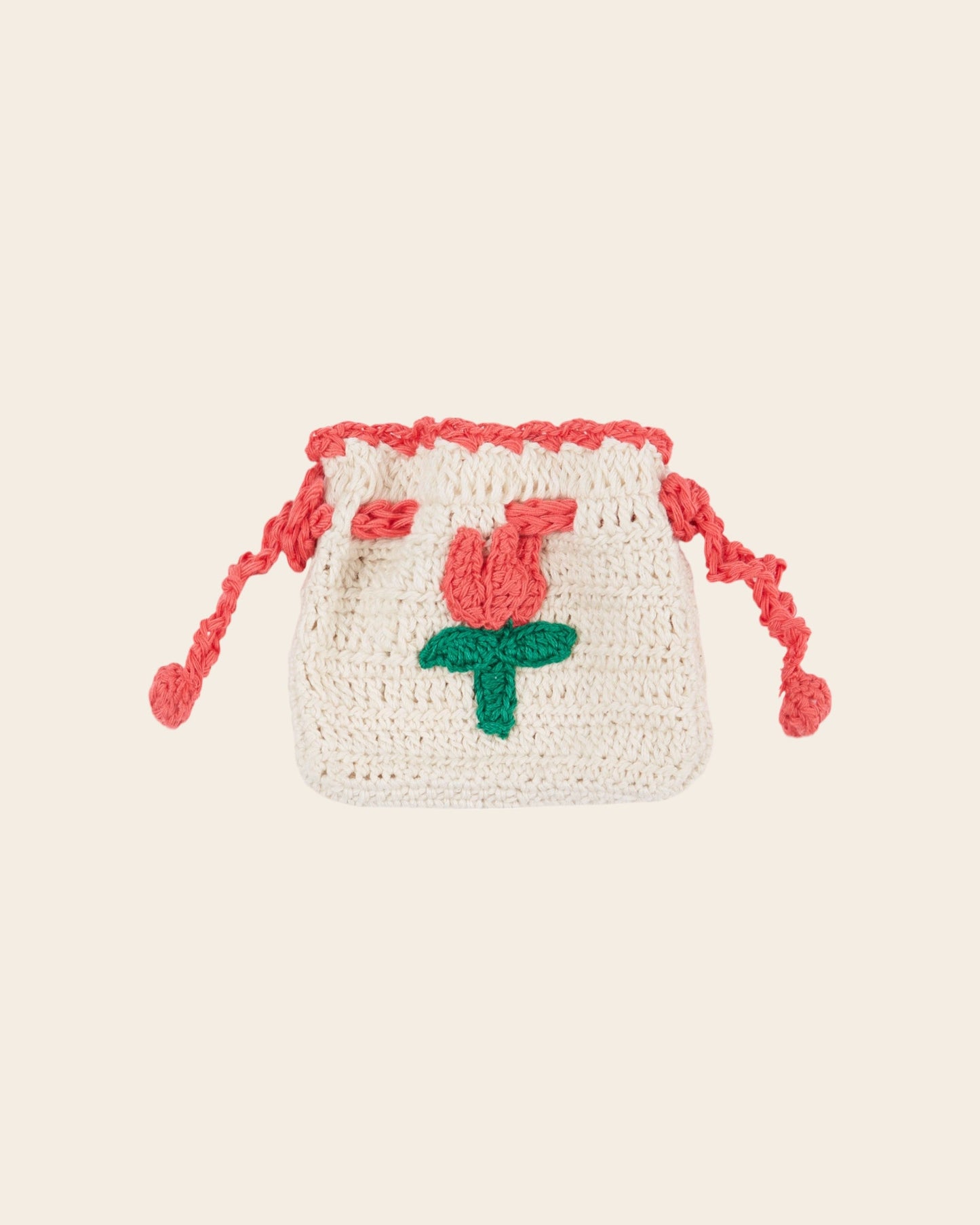 Bourse crochet tulipe écru