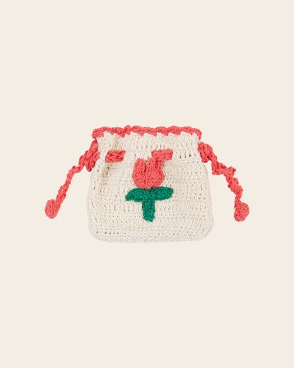 Bourse crochet tulipe écru