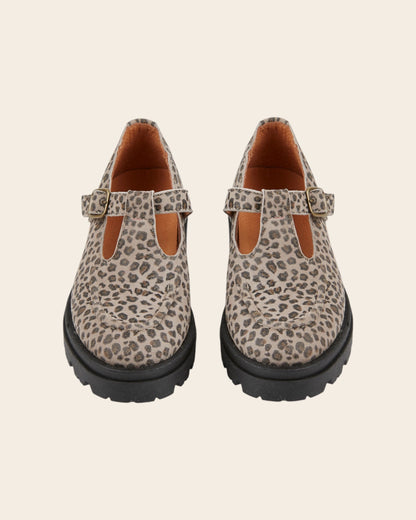 Mocassins salomé cuir léopard grège