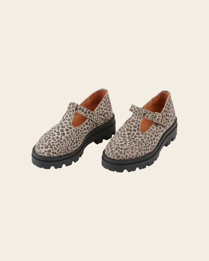 Mocassins salomé cuir léopard grège